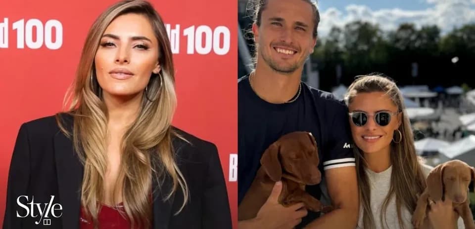 Mujer en evento y pareja con perros en exterior
