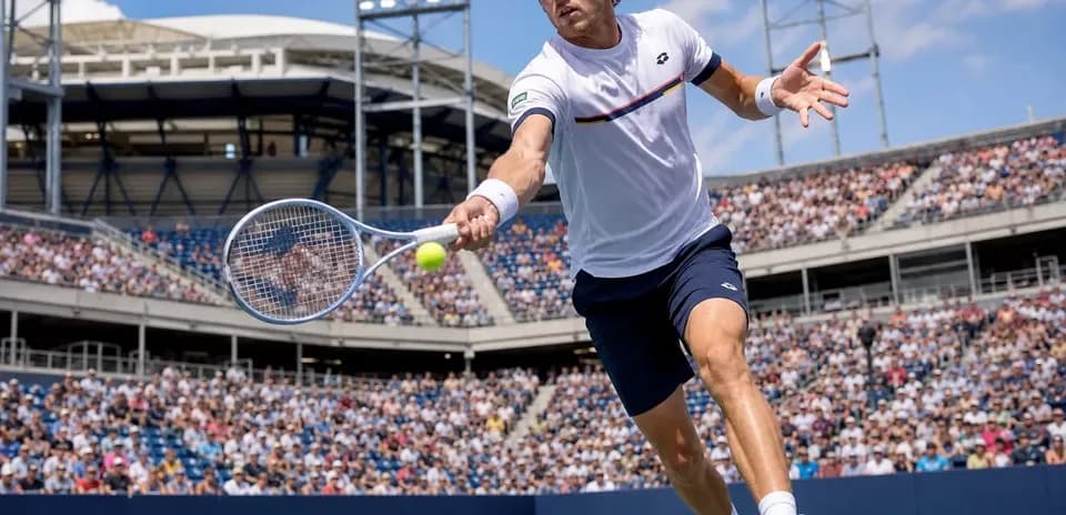 Jugador de tenis golpeando una pelota en el partido