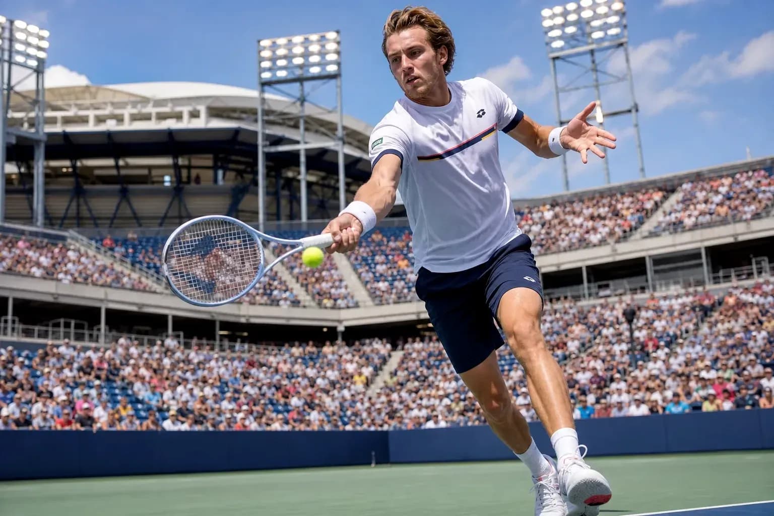 Jugador de tenis golpeando una pelota en el partido