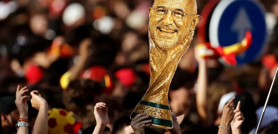 Celebration with FIFA World Cup trophy held aloft