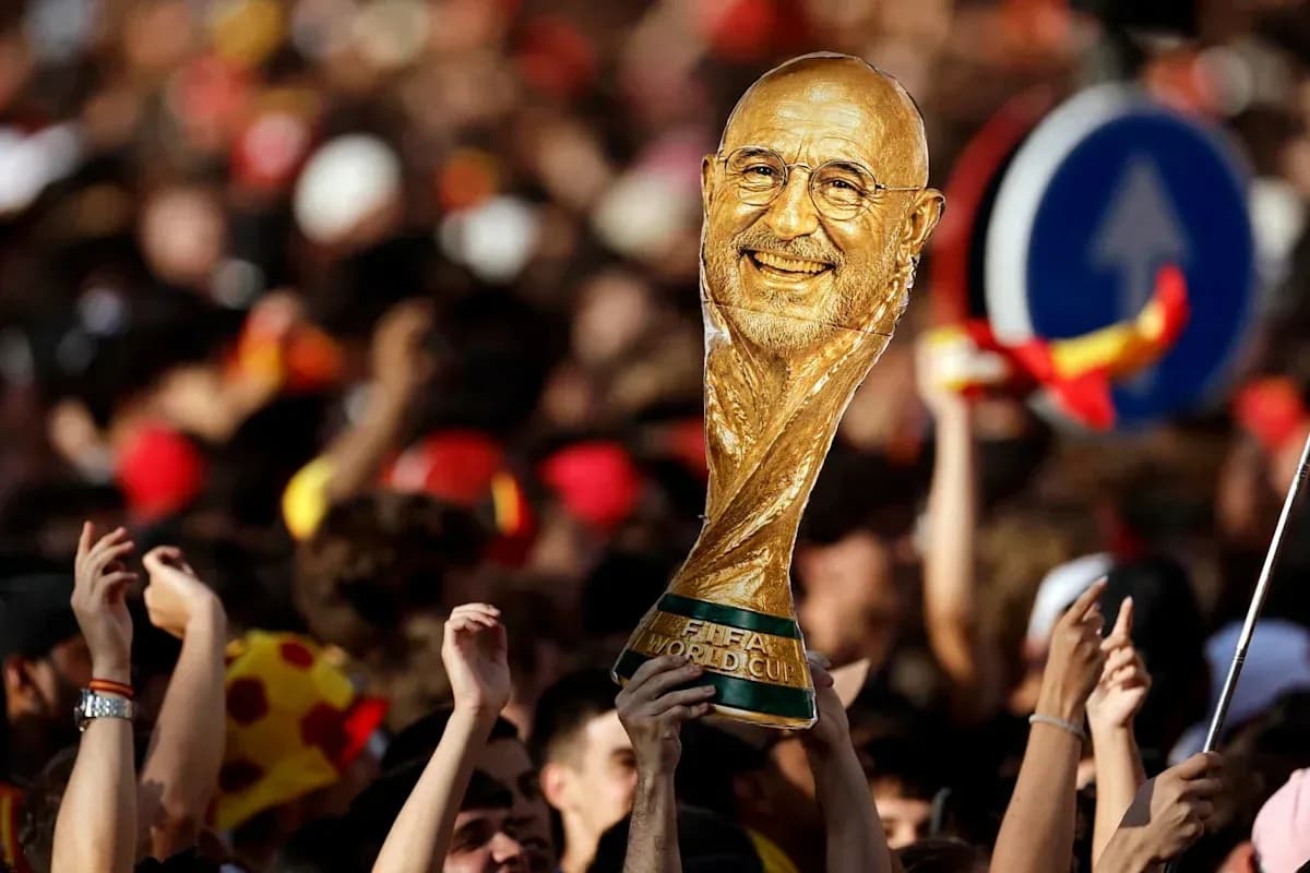 Celebration with FIFA World Cup trophy held aloft