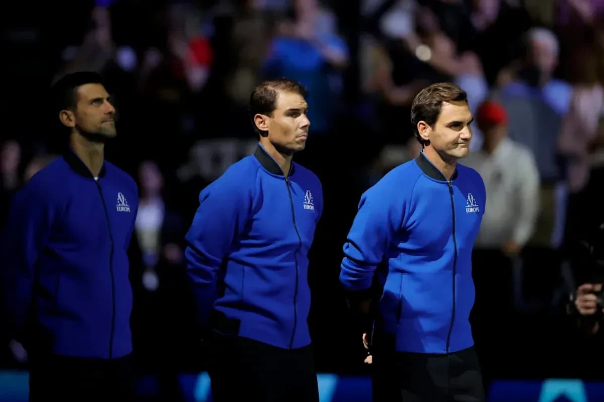 Novak Djokovic, Rafael Nadal y Roger Federer en ceremonia