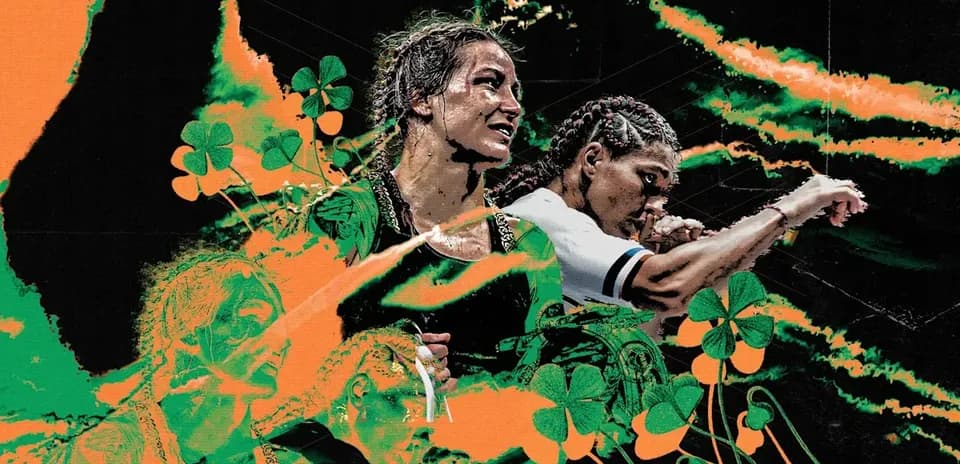 Dos luchadoras en acción con fondo artístico colorido