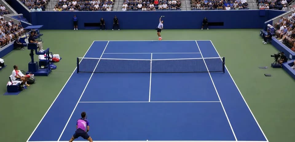 Jugador sirviendo durante un partido de tenis