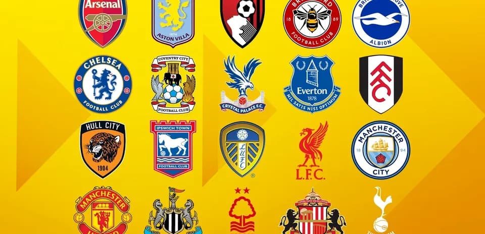 Logos de clubes de fútbol sobre fondo amarillo