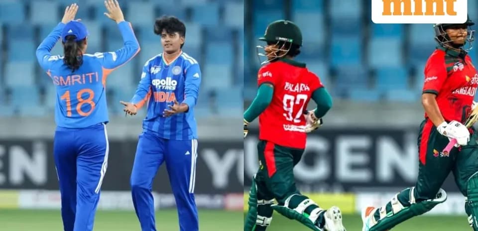 Jugadores de críquet de India y Bangladesh en acción