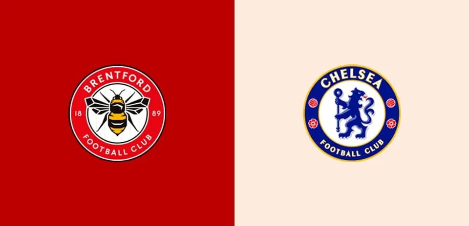 Logos de Brentford y Chelsea FC en fondo colorido
