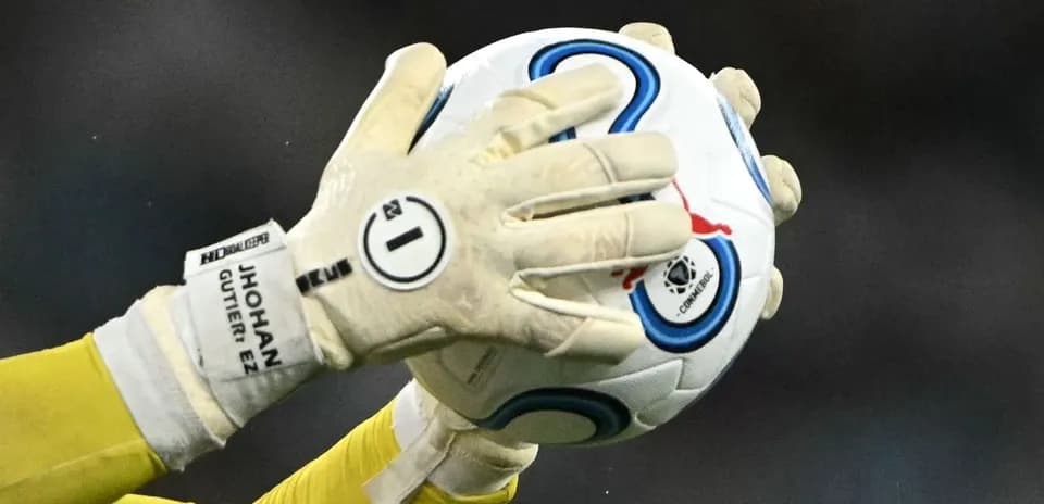Portero agarrando el balón con guantes