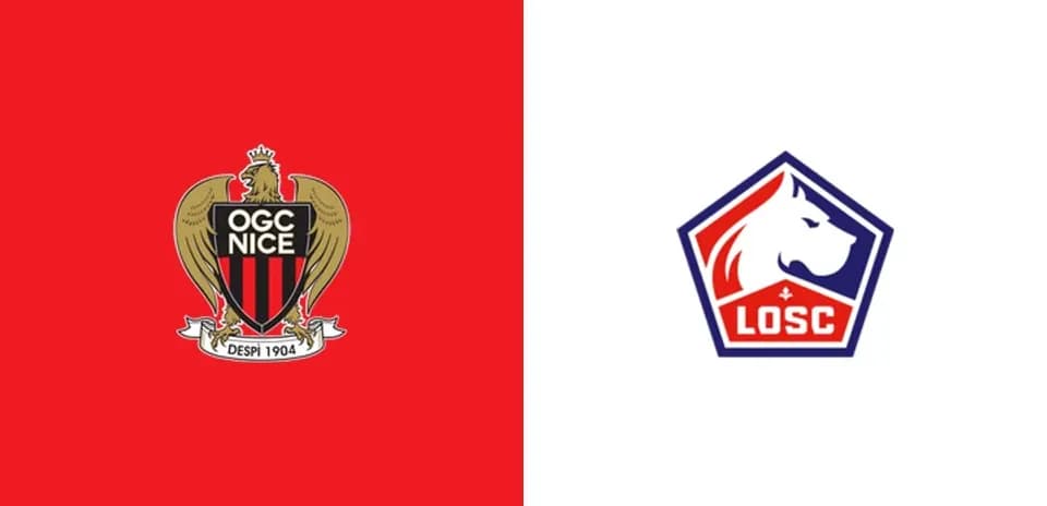 Logos de OGC Nice y LOSC Lille en fondo rojo y blanco