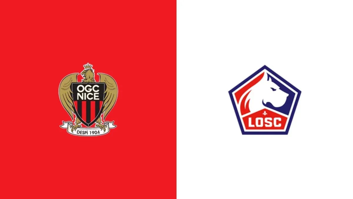 Logos de OGC Nice y LOSC Lille en fondo rojo y blanco