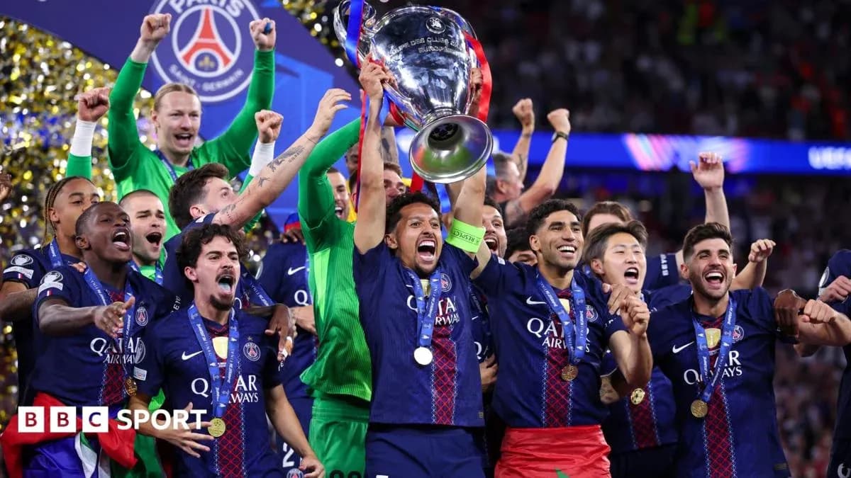 Jugadores del PSG celebrando la victoria de la Champions