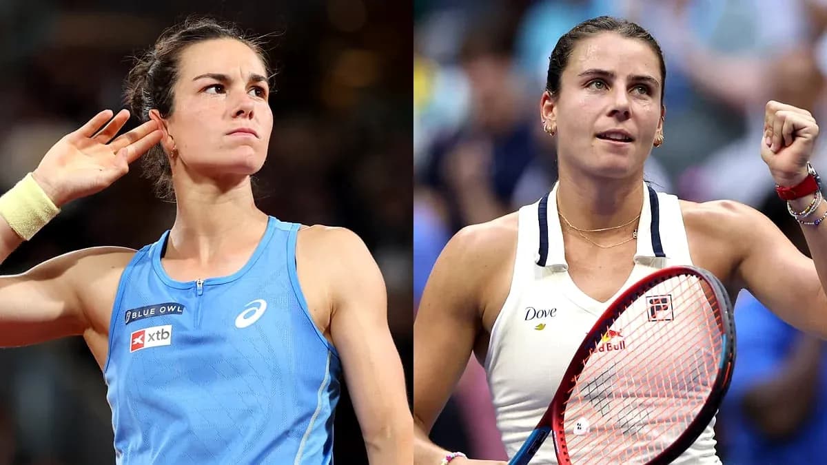 Jugadoras de tenis celebrando en partidos distintos