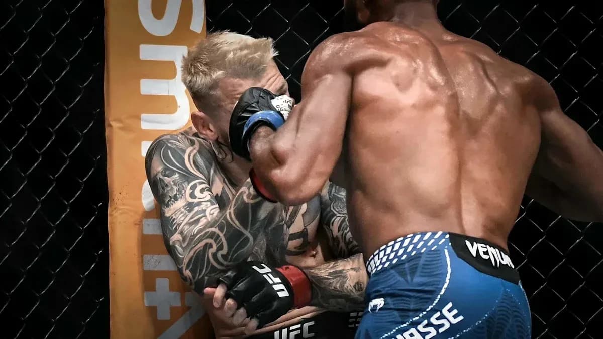 Luchadores en acción durante combate de MMA