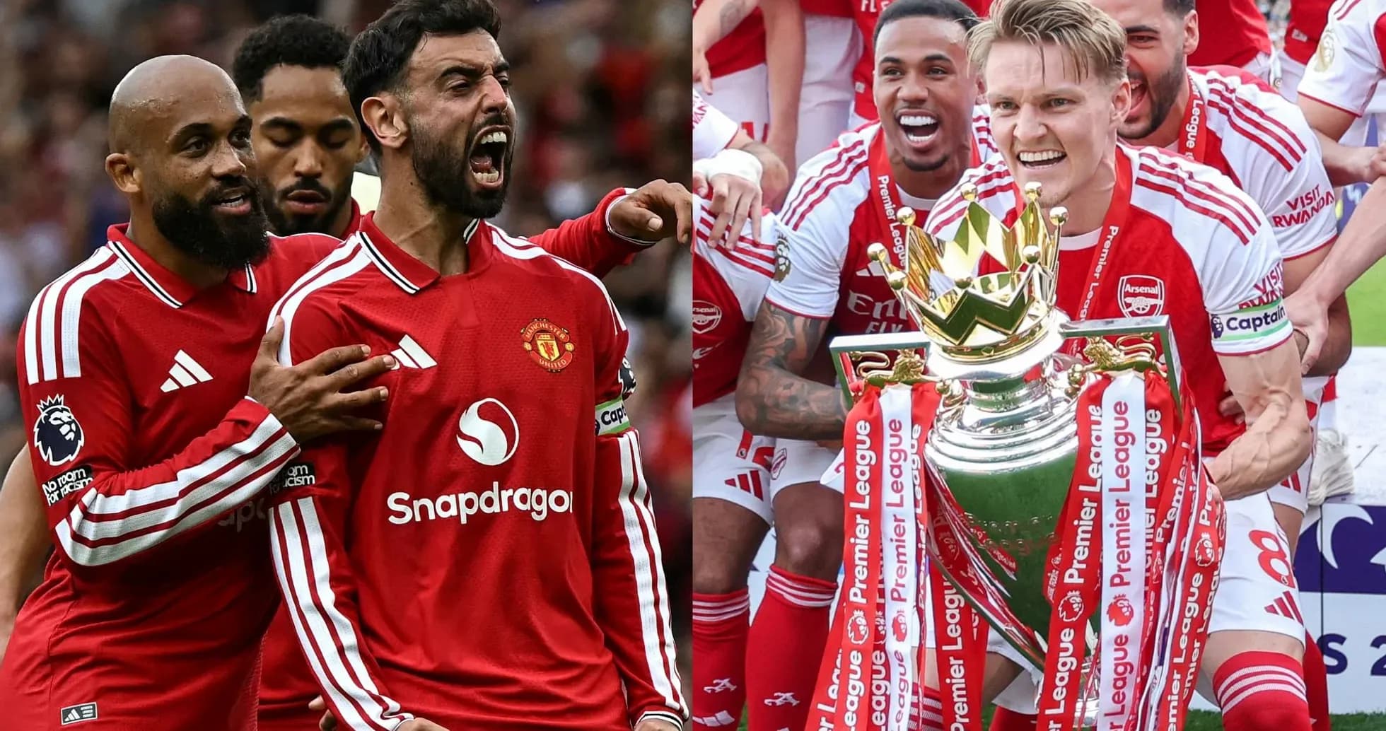 Jugadores de Manchester United y Arsenal celebrando momentos destacados