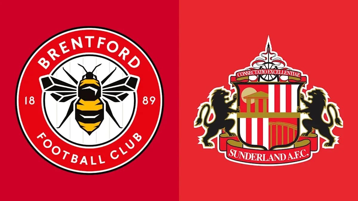 Logos de Brentford y Sunderland en fondo rojo