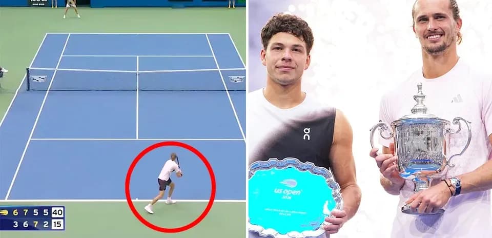 Jugador de tenis preparándose para golpear la pelota