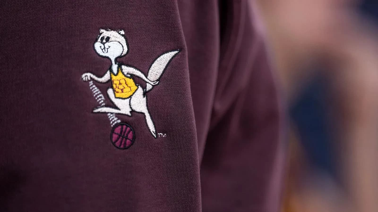 Logotipo de mascota sosteniendo un balón de baloncesto