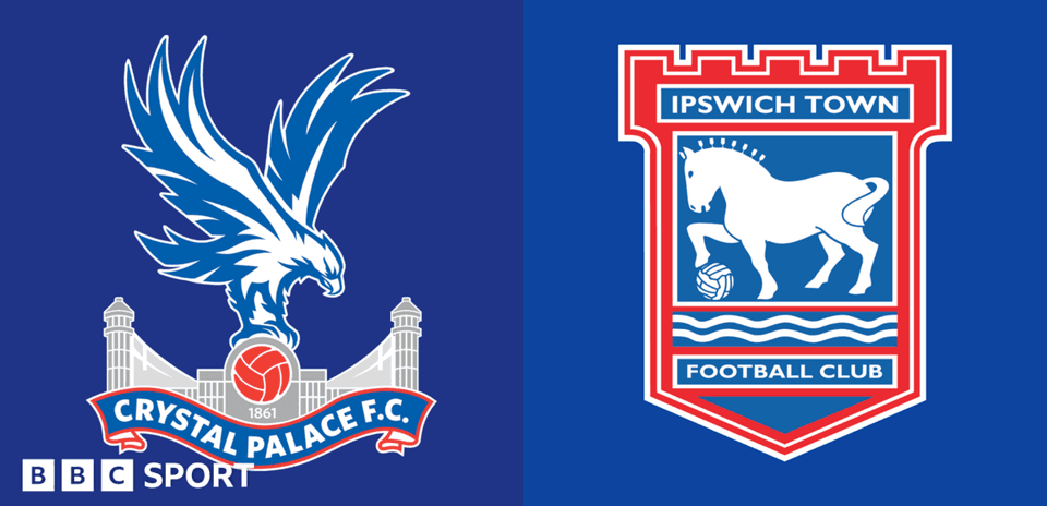 Logos de Crystal Palace y Ipswich Town en fondo azul