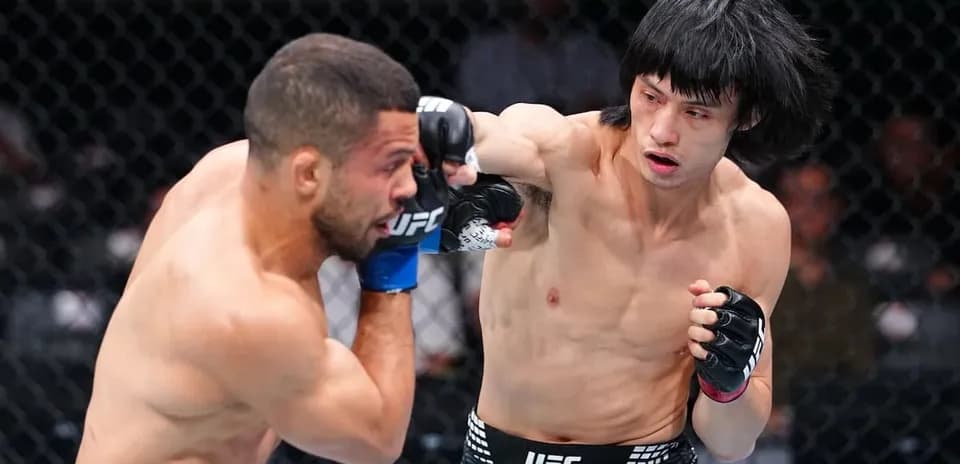 Luchador golpeando a su oponente en combate UFC