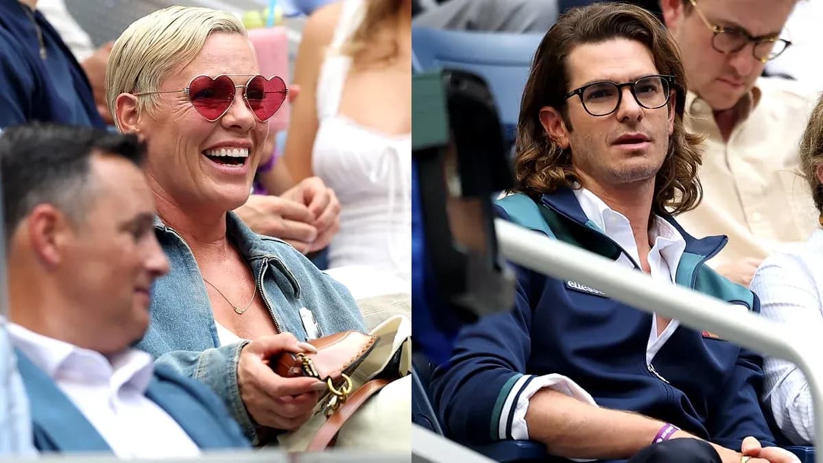 Espectadores en el torneo de tenis, uno sonriente