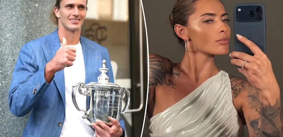 Jugador sosteniendo trofeo y mujer posando para selfie