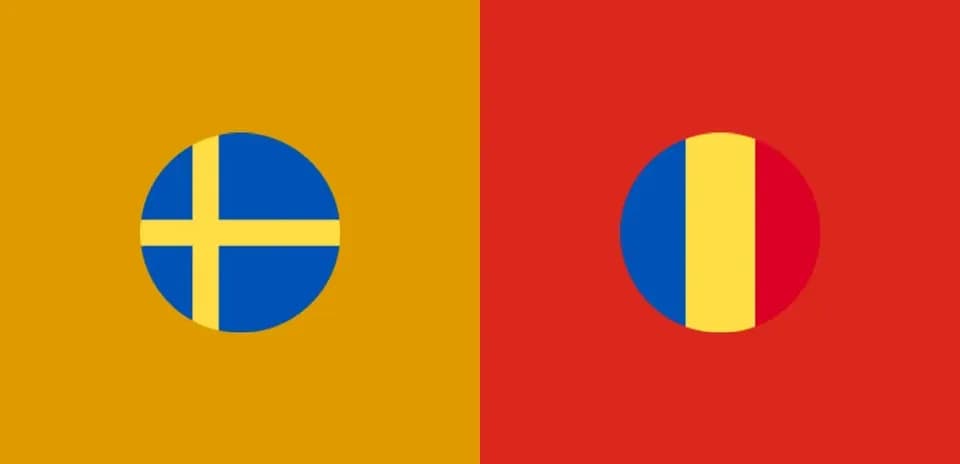 Banderas de Suecia y Rumanía en fondo colorido