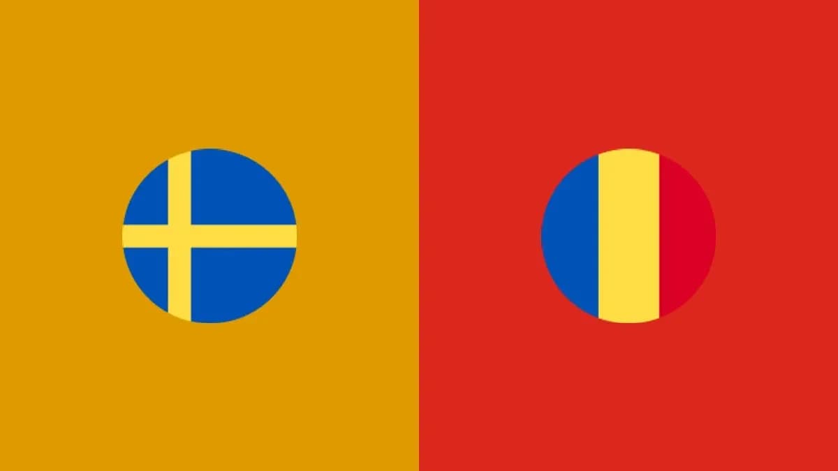 Banderas de Suecia y Rumanía en fondo colorido