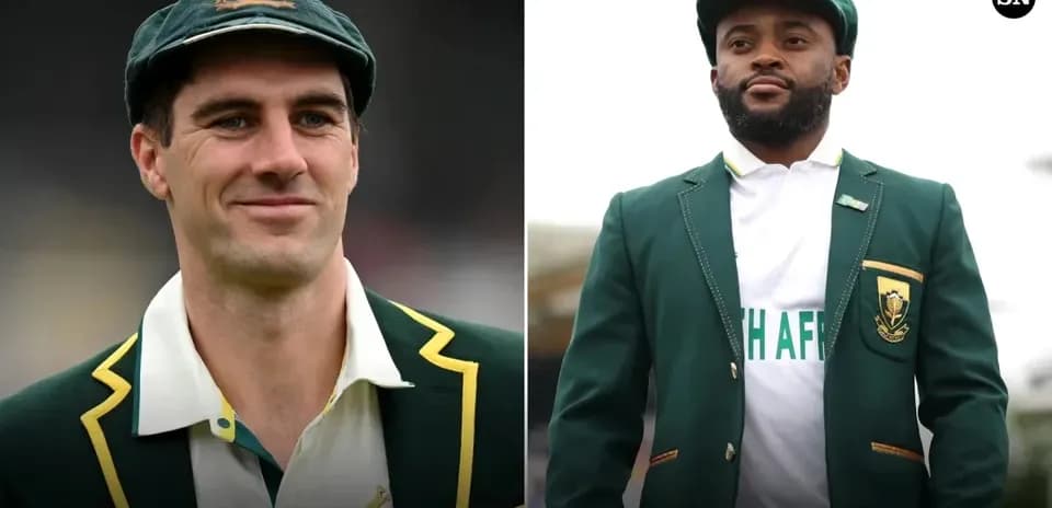 Jugadores de cricket de Australia y Sudáfrica posando