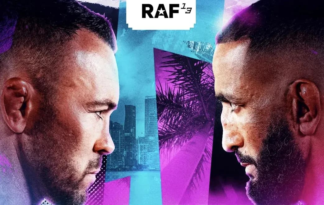 Dos luchadores enfrentándose en cartel promocional Dos luchadores enfrentándose en cartel promocional
