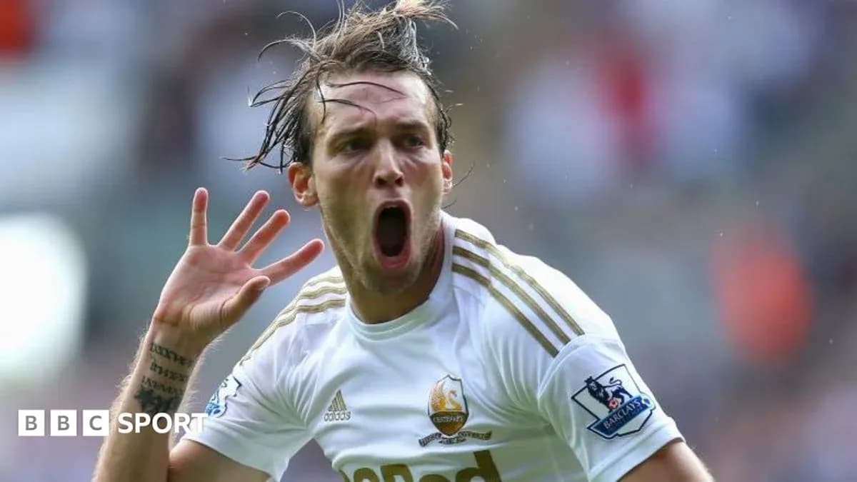 Jugador de Swansea celebrando un gol en el partido Jugador de Swansea celebrando un gol en el partido