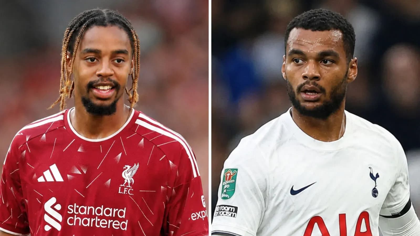 Jugadores de Liverpool y Tottenham en sus camisetas Jugadores de Liverpool y Tottenham en sus camisetas
