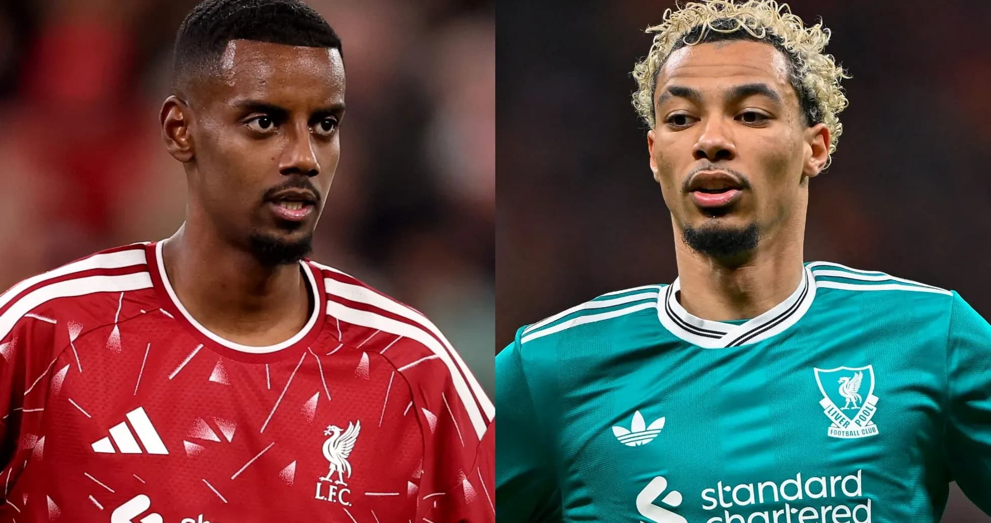 Dos jugadores de Liverpool en uniforme de entrenamiento Dos jugadores de Liverpool en uniforme de entrenamiento