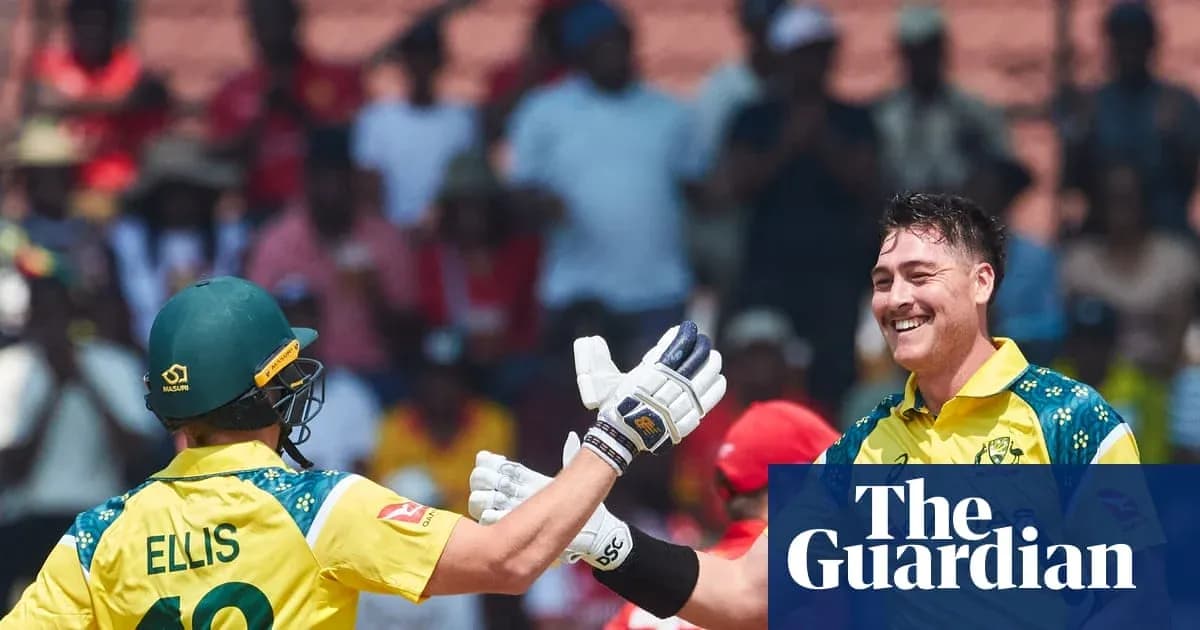 Jugadores de cricket australianos celebrando una jugada Jugadores de cricket australianos celebrando una jugada
