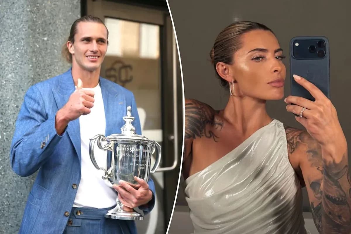 Jugador sosteniendo trofeo y mujer posando para selfie Jugador sosteniendo trofeo y mujer posando para selfie