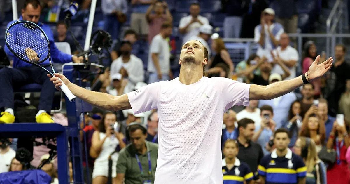 Jugador de tenis celebrando en el US Open Jugador de tenis celebrando en el US Open